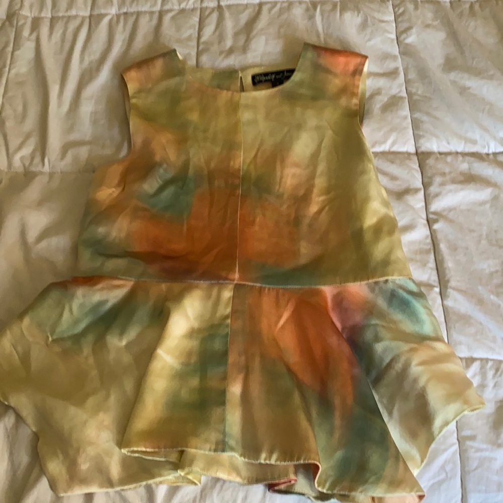 Elizabeth and James Silk Tie Dye Peplum Top